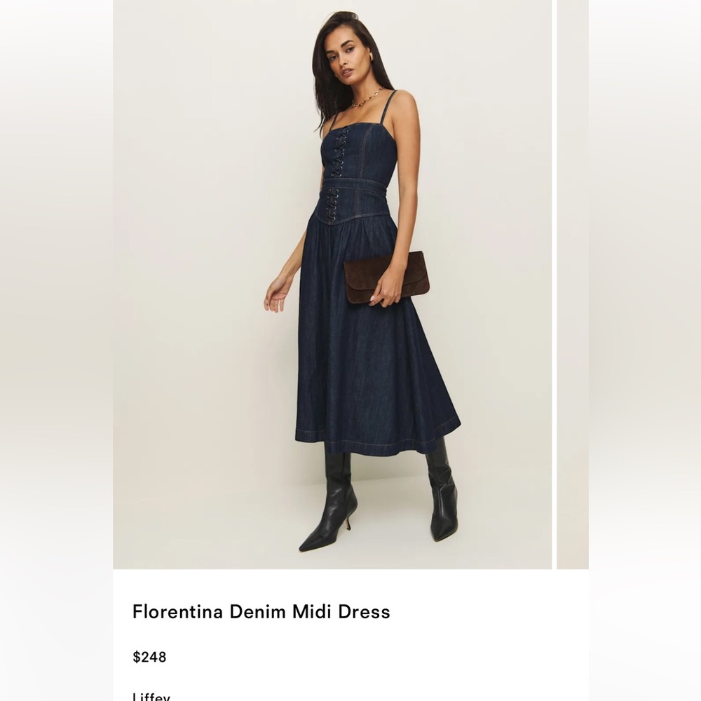 Reformation Florentina Denim Midi Dress - Dark Blue